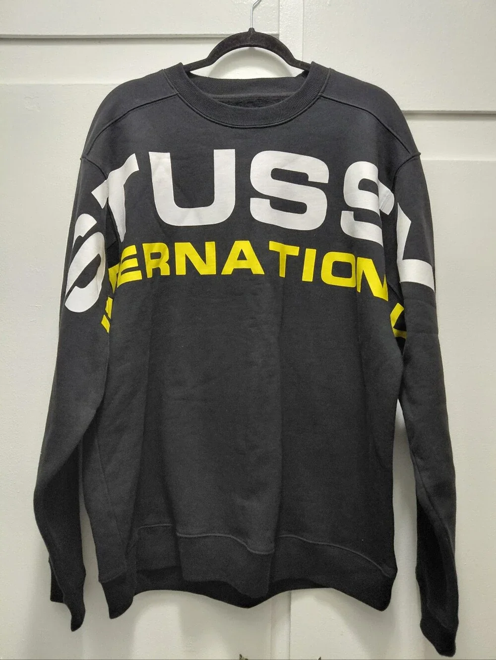 Stussy Black Crewneck Sweatshirt with White Logo Tag